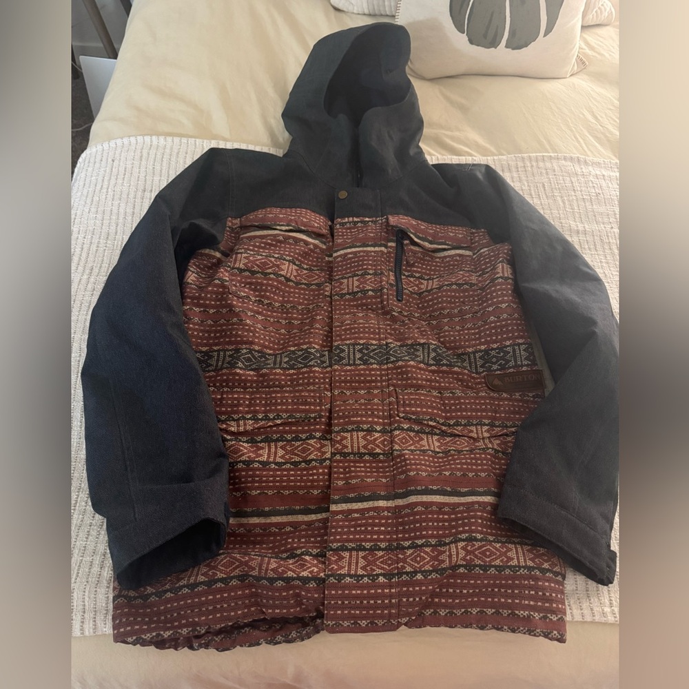 Burton Men's Brown Patterned Ski Snowboard Jacket Covert Size Small
